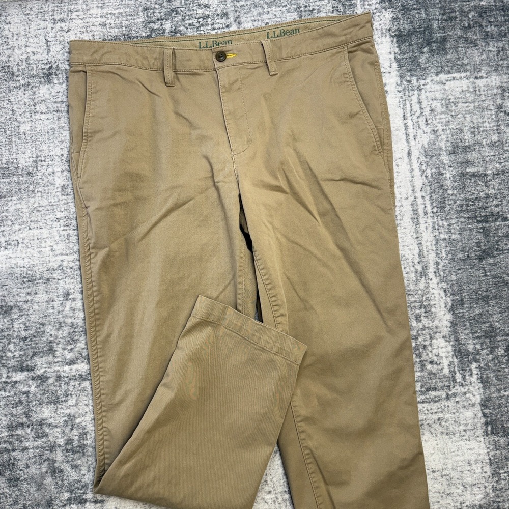 LL Bean Comfort Stretch Chino Pants Mens 38x32 Khaki‎ Twill Straight Leg Classic